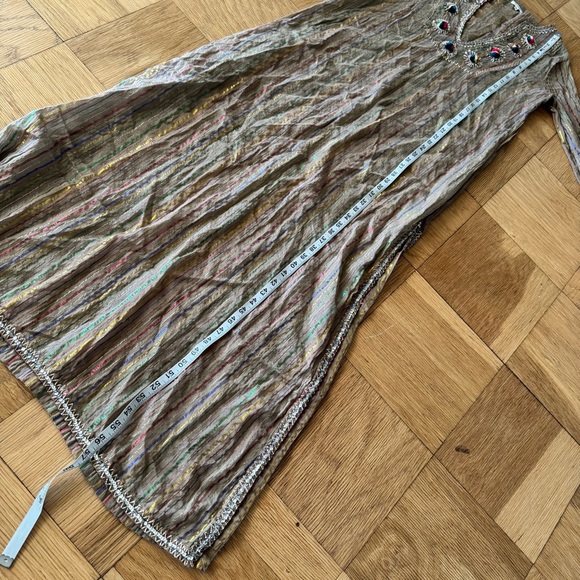 Manoush US 8 Sheer Maxi Kaftan Dress Embroidered Striped PomPoms Sequins - Picture 10 of 13